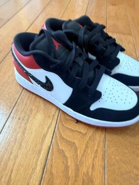 Jordan  Low Top Sneakers - White/Black/Red custom crystals.